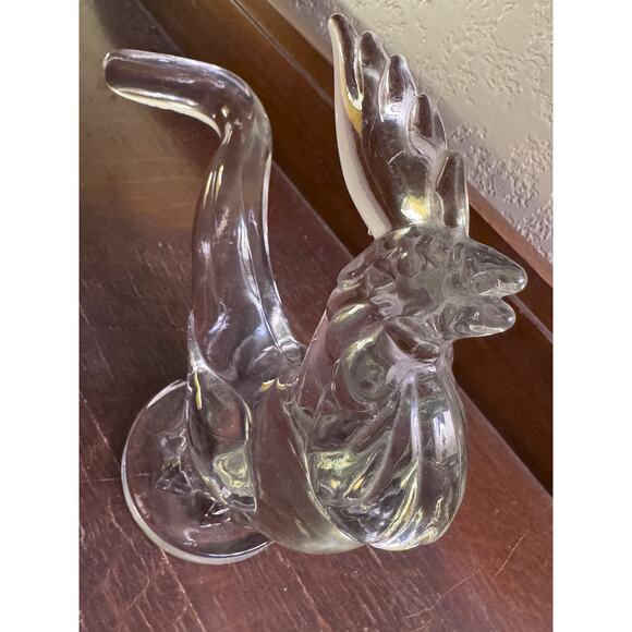 Vintage Clear Pressed Glass Rooster Figurine 8” Tall Round Base Chip on Rim - Picture 4 of 10